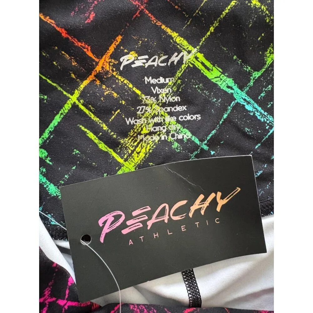 Peachy Athletic NWT Vixen High Rise Booty Gym Shorts Graffiti Print Size Medium